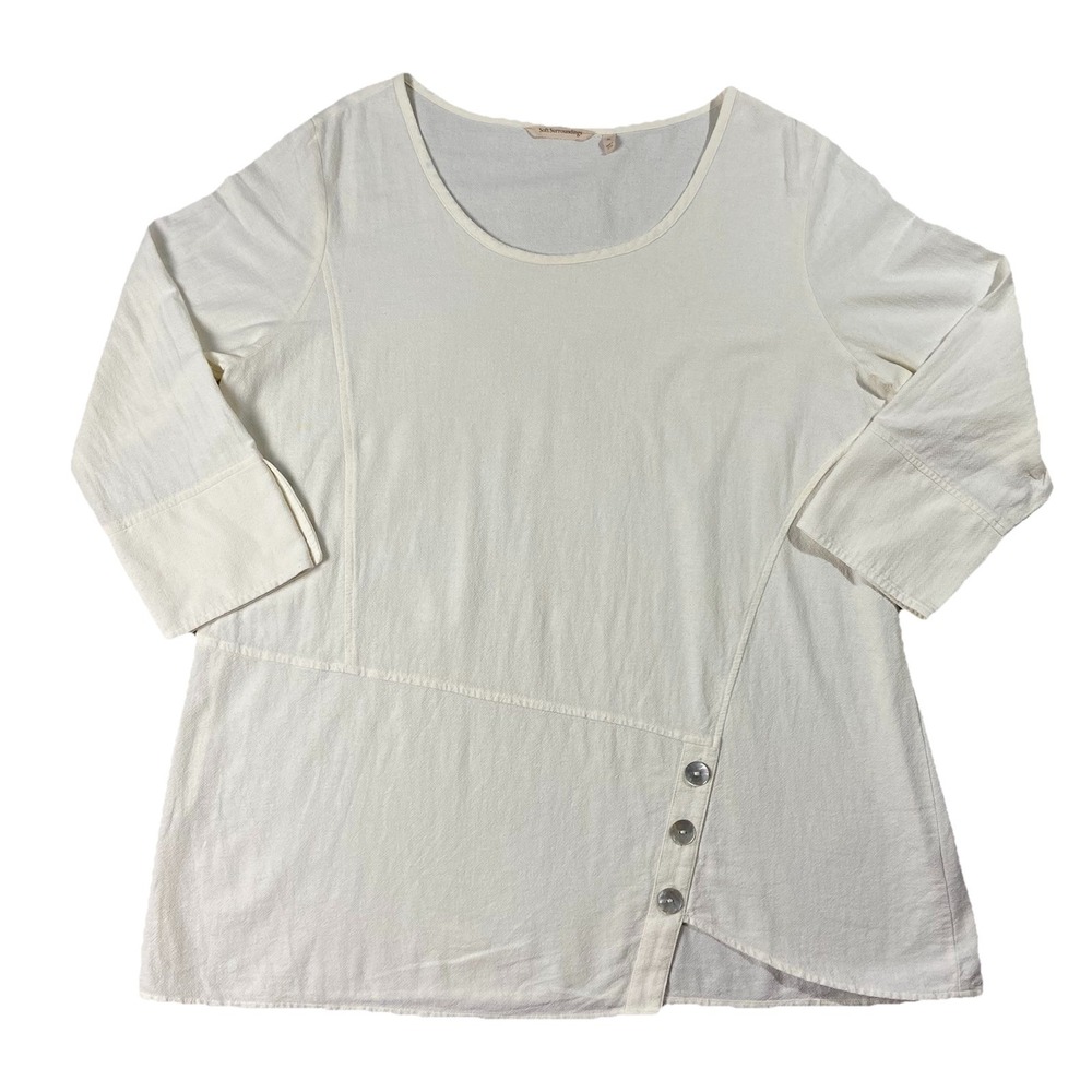 Soft Surroundings Cotton Pop Over Oversized Tunic Ivory Women's XL Lagenlook